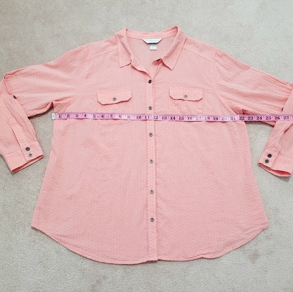 Christopher & Banks woman Petite P/XL Textured Button-Up Shirt Pink 100% Cotton - Picture 6 of 10